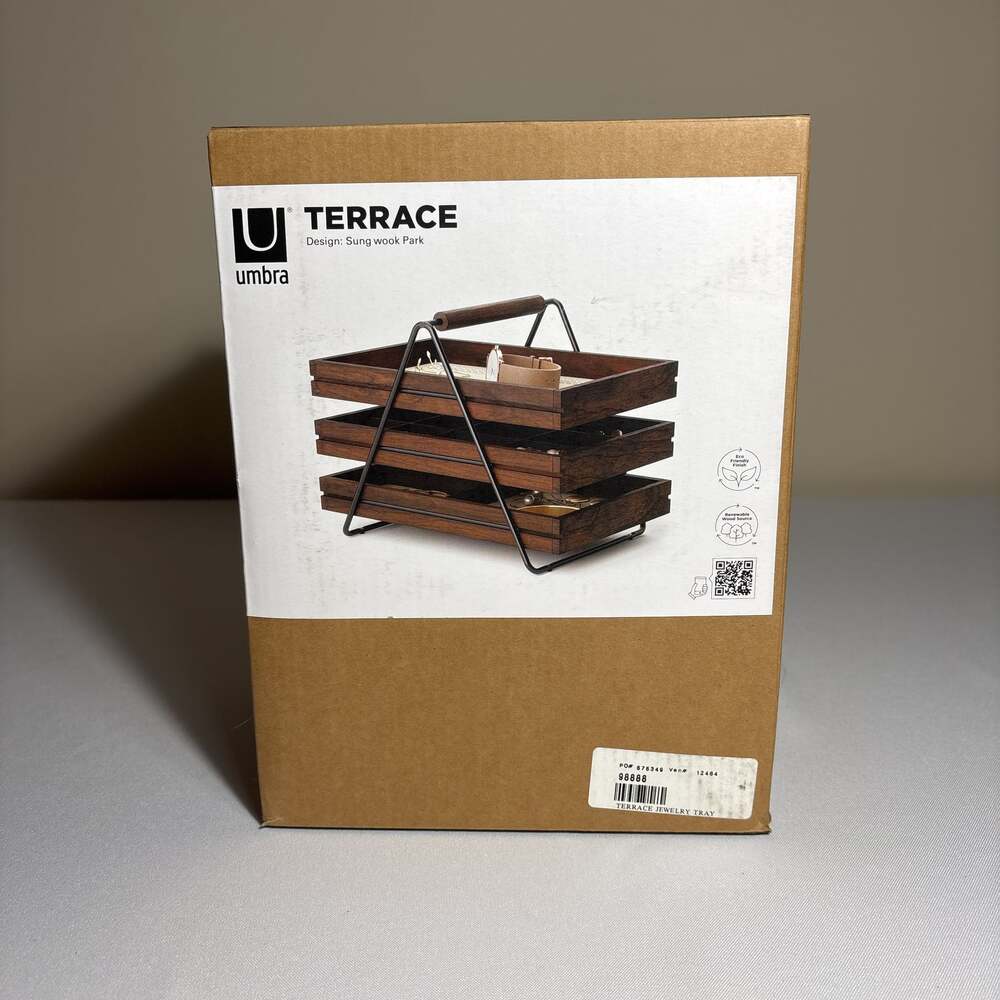 Umbra Terrace Three-Tier Sliding Jewelry Tray, Black/Walnut